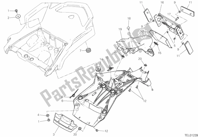 All parts for the Plate Holder of the Ducati Multistrada 1260 Enduro Touring USA 2020